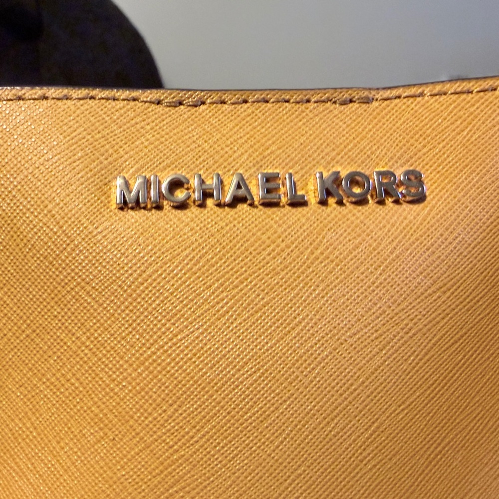 Michael Kors Yellow Saffiano Leather Tote with MK Charm - Picture 3 of 7